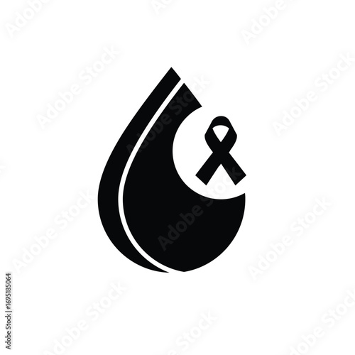 Blood Drop with Ribbon Vector Icon for Suicide Prevention and Life Support