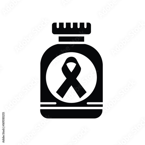 Medicine Bottle with Ribbon Vector Icon for Suicide Prevention Treatment