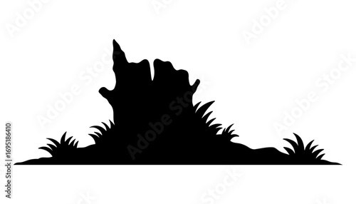 Tree stump and grass icon. Black silhouette. Front side view. Vector simple flat graphic hand drawn illustration. Isolated object on white background. Isolate.