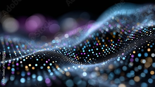 Wallpaper Mural Vibrant particle stream gliding over undulating digital surface, generating dynamic abstract background with luminous bokeh, expressing fluid technological movement and visual energy Torontodigital.ca