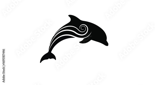 Graceful dolphin leaping from the ocean with swirling water patterns