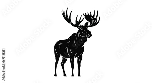 Majestic bull moose with impressive antlers standing proudly against a white background