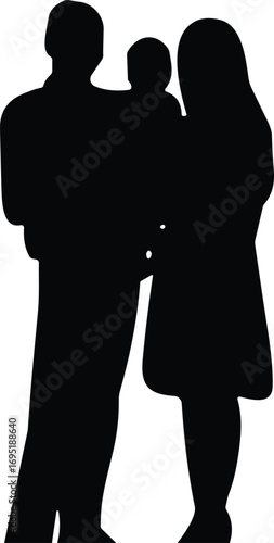Silhouette of a loving family, parents holding their child, symbolizing unity, happiness, and the precious moments of parenthood and childhood