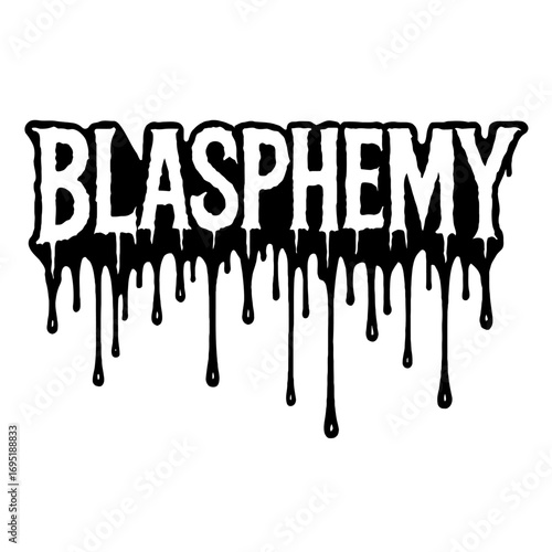 Blasphemy dripping font logo design, featuring a dark, gothic, horror-inspired text style with molten, blood-like ink effects. This iconic, edgy graphic is perfect for heavy metal band branding, death