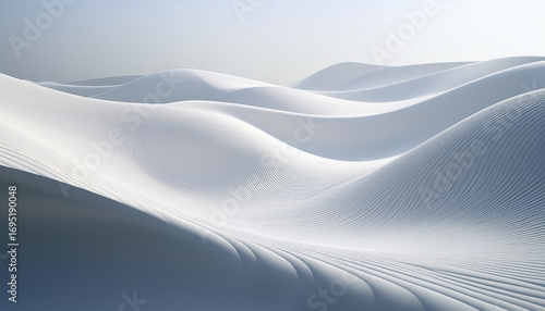 Flowing White Curves Create A Serene Abstract Landscape With Soft Shadows In A Minimalist Space