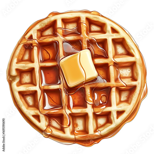Golden Waffle Topped with Butter and Syrup