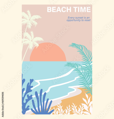 summer bech time background with palm trees