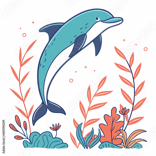 Cartoon dolphin jumping out of the sea