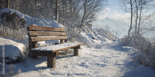 Wallpaper Mural Wooden Bench in a Serene Snowy Landscape Torontodigital.ca
