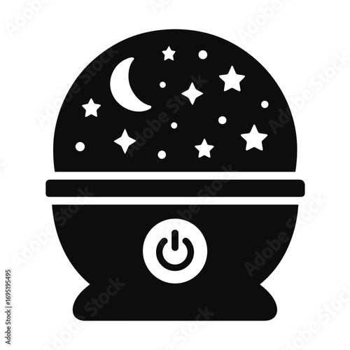 Star Projector Night Light Flat Icon, Black Silhouette, Transparent Background