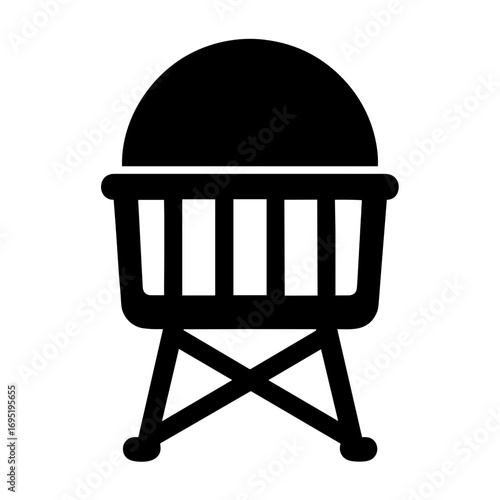 Baby Bassinet Flat Icon, Black and White, Transparent Background