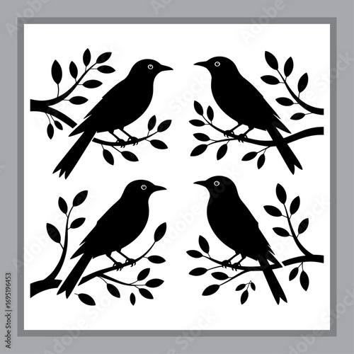 Wallpaper Mural Charming Silhouettes of Birds on Branches A Serene and Elegant Design Torontodigital.ca