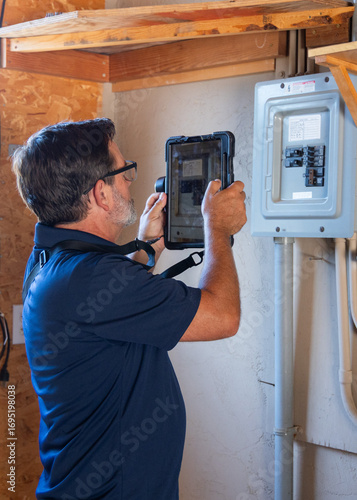 a home inspector checking an old electrical panel, inspection, 