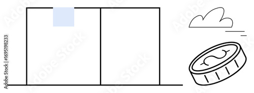 Coin near two chart blocks with a floating cloud, representing finance, data, budgeting, profit, growth, economy, investment. Ideal for fintech economics financial growth strategy themes simple