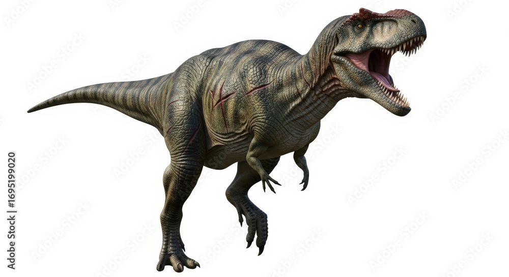 Fototapeta premium Fierce Tyrannosaurus Rex roaring and ready for action, a prehistoric predator unleashed