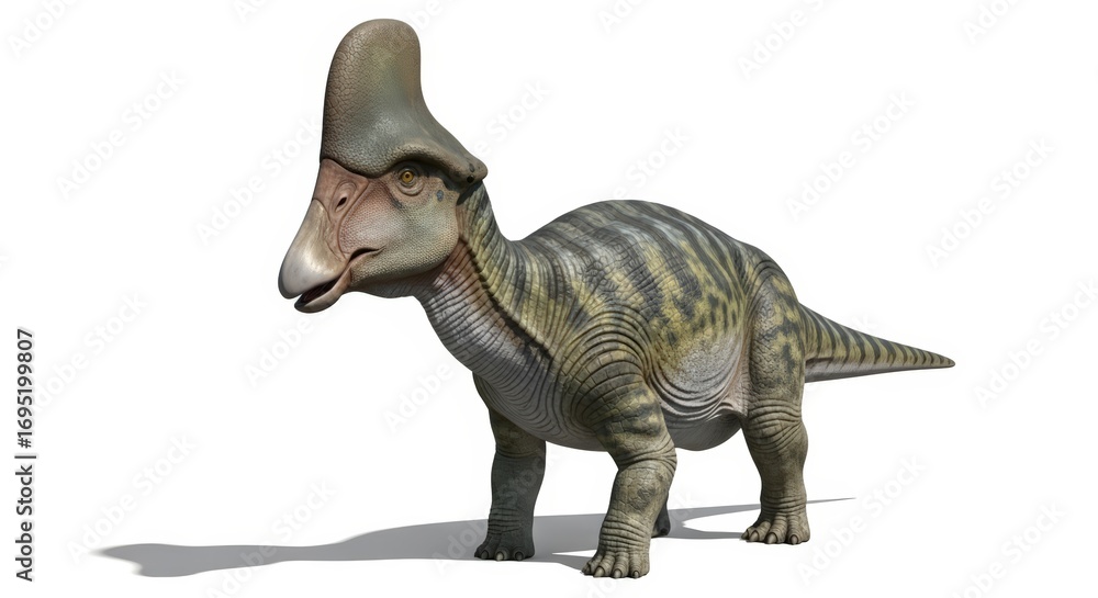 Fototapeta premium Majestic Parasaurolophus dinosaur with distinctive crest, a prehistoric wonder brought to life.