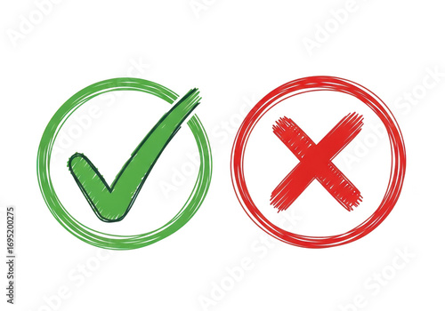 Wallpaper Mural Green check mark in a circle and red cross mark in a circle, isolated on transparent background Torontodigital.ca