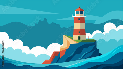 As the waves crash against the cliff the lighthouse stands strong a silent witness to the everchanging tides.