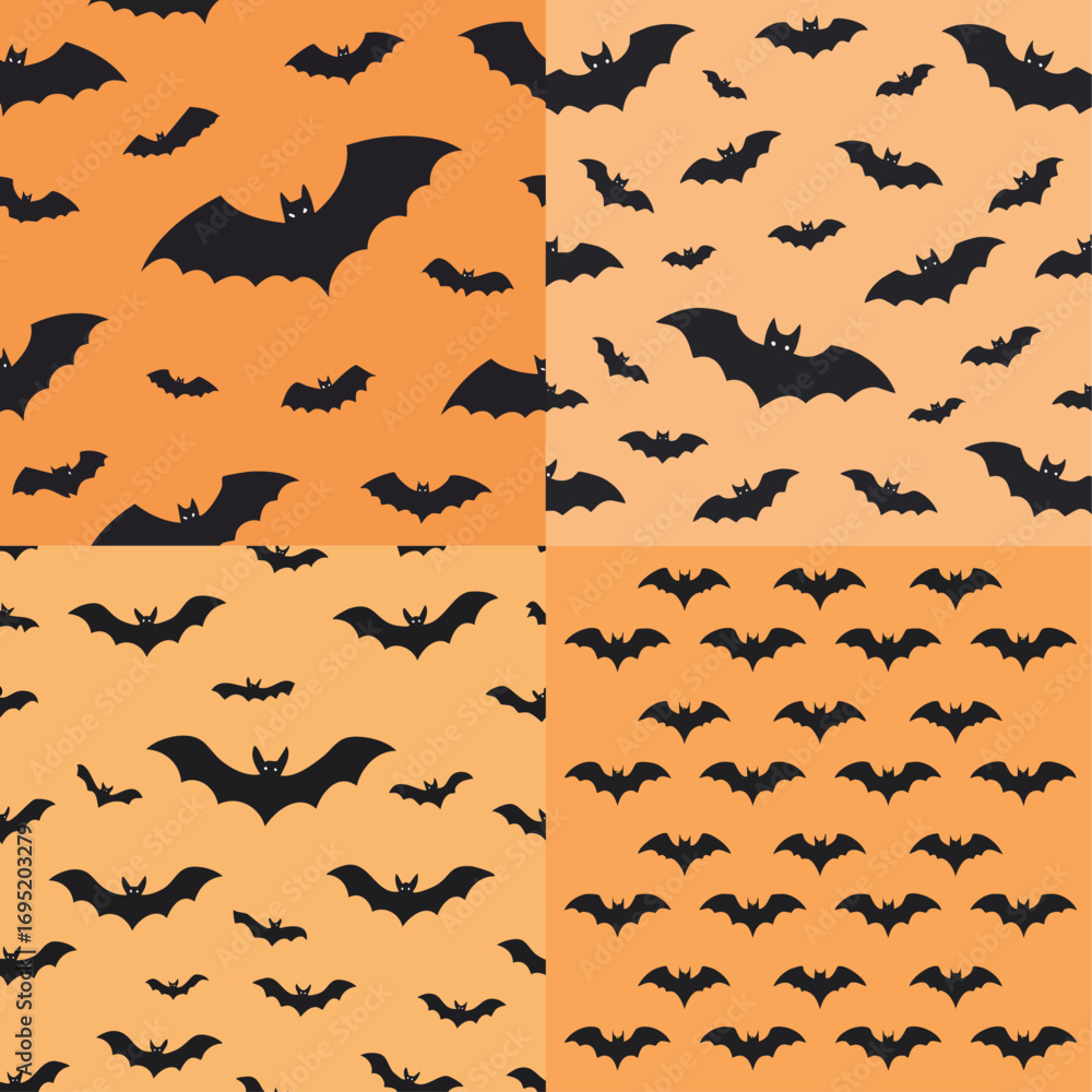 Fototapeta premium Padrão de morcegos em fundo laranja. Para arte de halloween
