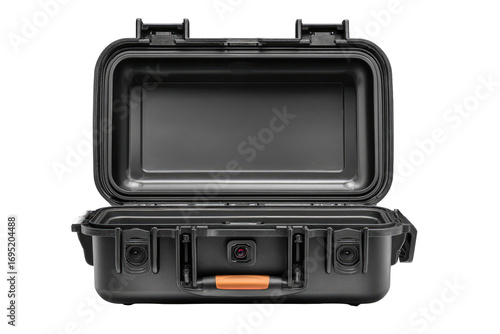 Open hard case, black, with orange handle