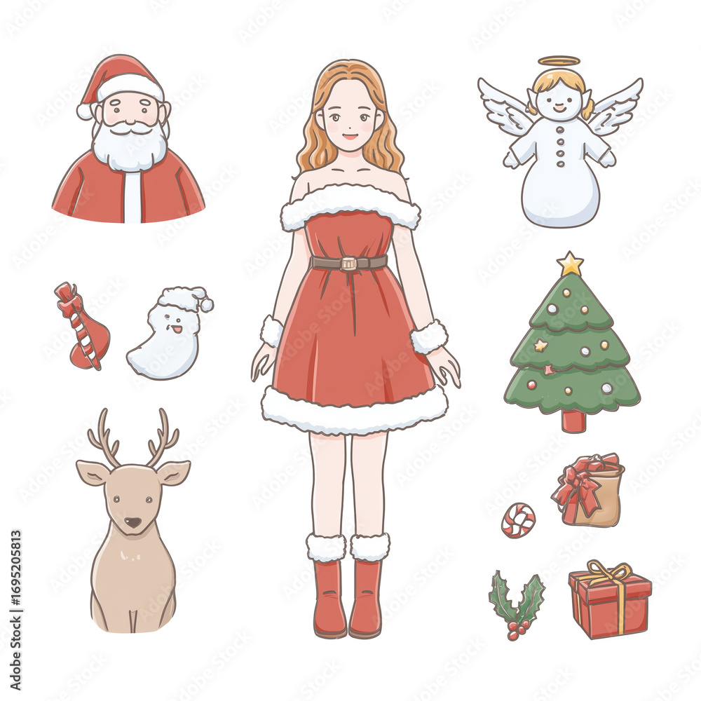 Fototapeta premium クリスマスキャラクターのイラストセット