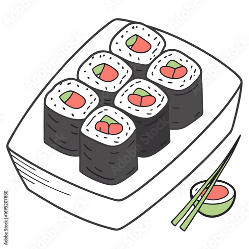 Illustration of sushi rolls on a plate