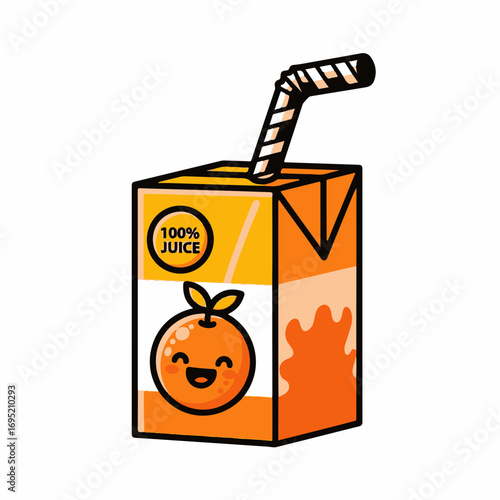 Orange juice box with straw, refreshing drink perfect for kids. Fresh orange juice provides vitamin C, orange juice box is cute and playful for branding. Enjoy orange juice box for healthy lifestyle.