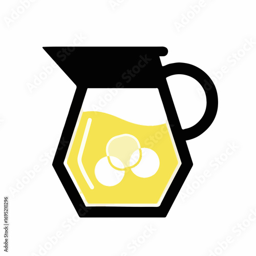 Refreshing lemonade illustration with glass pitcher, showcasing citrus drink and ice balls on white background. Lemonade illustration highlights juice in elegant jug, suggesting cool refreshment.