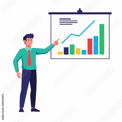 Man presenting data on whiteboard, showing business growth. Business growth analysis presented by man, indicating increasing financial metrics. Business growth displayed during presentation,