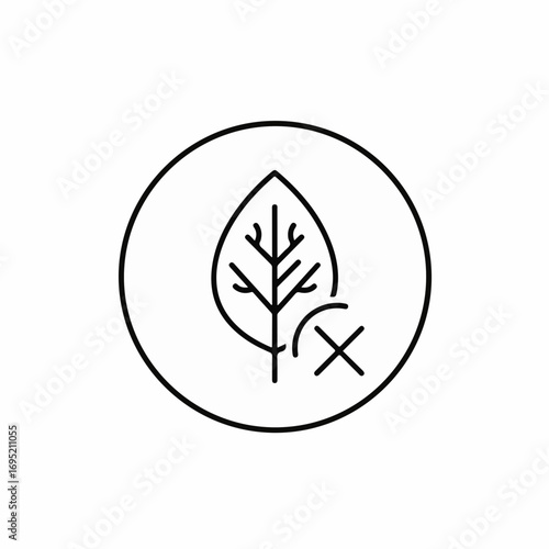 Prohibition of allergens shown with leaf icon encircled. Allergens represented by leaf icon with crossed symbol for no allergens, demonstrating restriction.