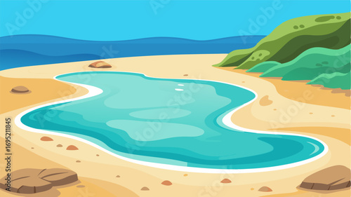 A small beach with clear shallow water and a sandy bottom perfect for wading and exploring tide pools.
