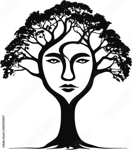 Abstract Human Face Tree Outline Black Line Art for Creative Branding 2