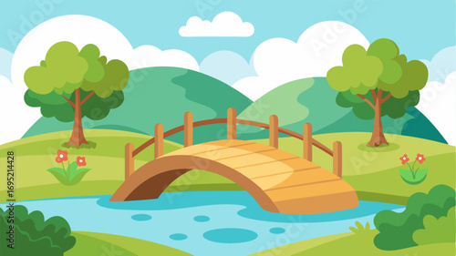A small wooden bridge crosses over the brook inviting visitors to take a leisurely stroll through the idyllic meadow.