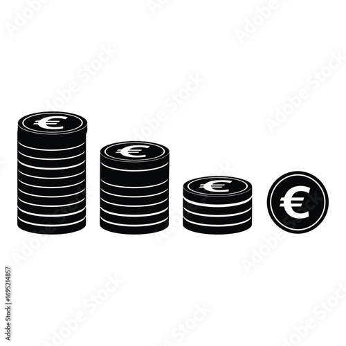 Stacks of euro coins showing financial growth and value progression vector