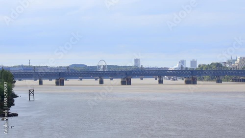 Eiffel footbridge and Saint-Jean bridge over the Garonne River in Bordeaux, France