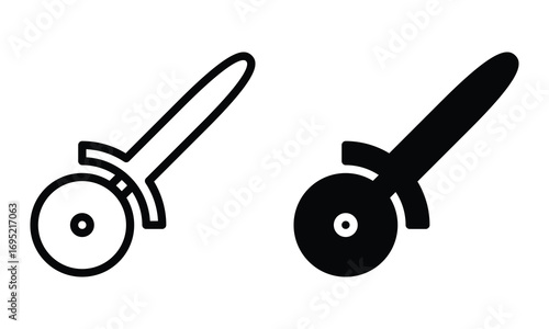 Pizza cutter icon with outline and glyph style.