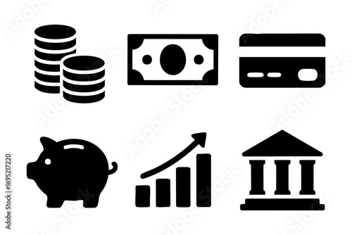 Finance and banking icons: money and economy in silhouette style