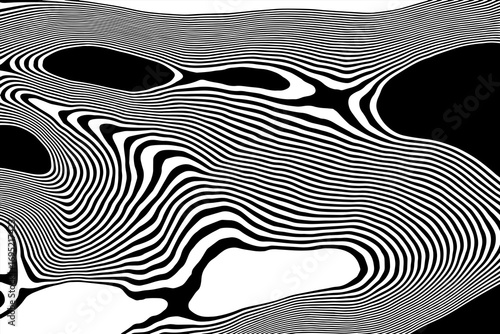Abstract visual illusion. Black and white stripes forming a complex and engaging design. Eps 10