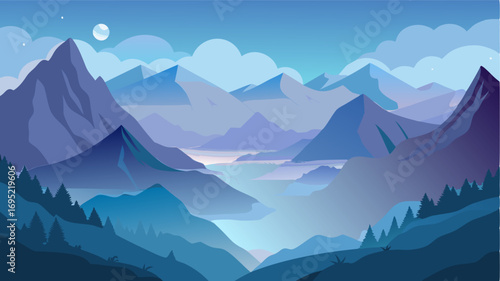 A soaring view of expansive mountains with misty valleys nestled in between creating a mystical and serene atmosphere.
