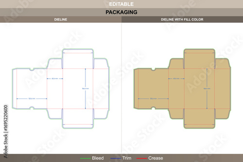 Back open boxes dieline with nail buckles, die line layout included, printable vector template, product packaging mockup, and professional packaging design
