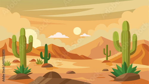 A tranquil corner of the desert where cacti sway gently in the hot breeze.