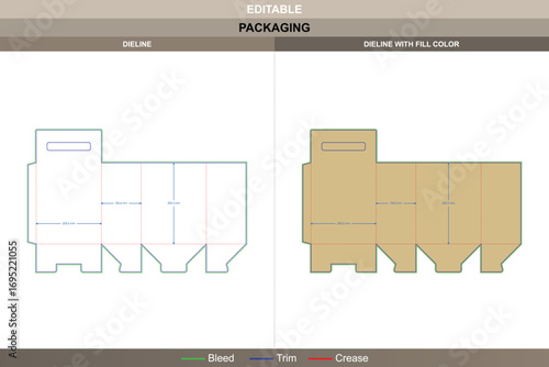 Tuck end box variations dieline with bottom buckles, die line included in vector template, printable product packaging layout, and mockup for secure closure boxes