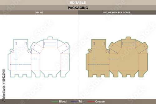 Tuck end boxes dieline ladder type with die line layout, printable product packaging mockup, vector template, and professional packaging design for display boxes