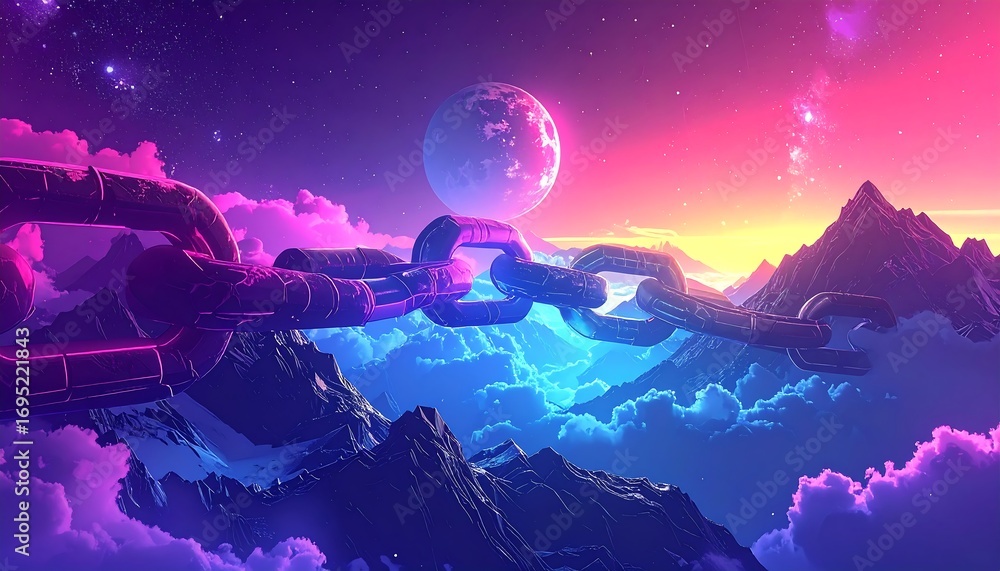 Fototapeta premium Cosmic chain, mountains, clouds