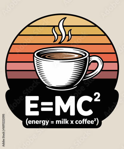 Funny Science Tshirt E=MC2 Coffee Energy Milk Coffee Formula