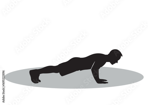 Silhouette of Man Doing Push Up Exercise – Fitness Training Vector Illustration