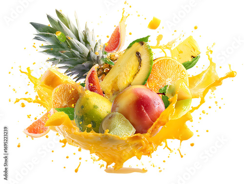 Fruit explosion with juice splash