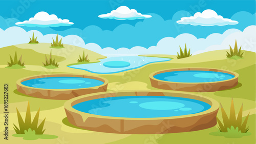 A series of cool clear ponds dotting the prairie providing refreshing sources of water for any tired travelers.