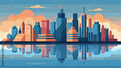 In the early morning light the citys iconic skyline is reflected in the glassy waters of the harbor creating a stunning mirror image.