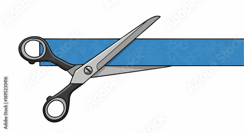 Scissors Cutting Blue Ribbon